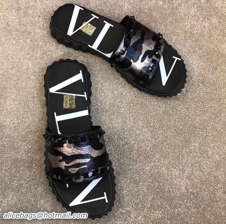 Top Design Valentino VLTN Neoprene Men's Sandals H701062 Camo Gun Color