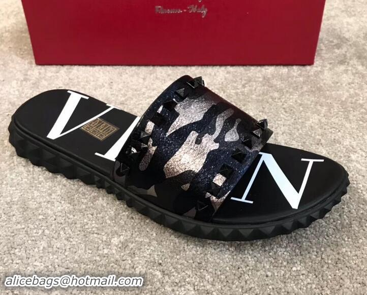 Top Design Valentino VLTN Neoprene Men's Sandals H701062 Camo Gun Color