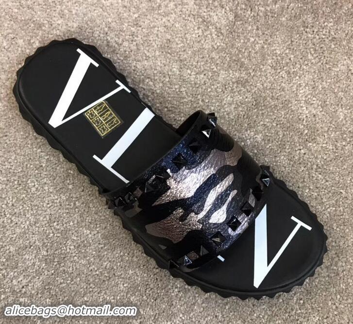 Top Design Valentino VLTN Neoprene Men's Sandals H701062 Camo Gun Color