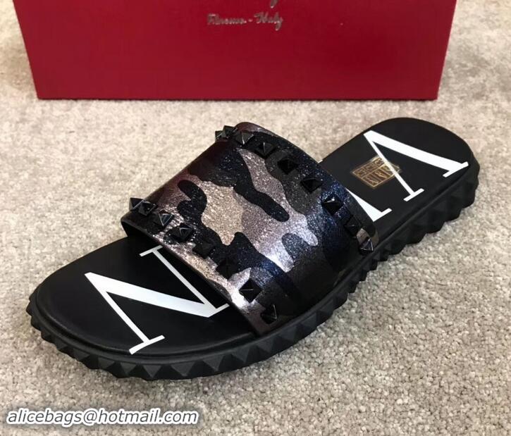 Top Design Valentino VLTN Neoprene Men's Sandals H701062 Camo Gun Color