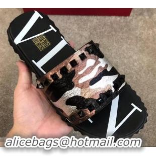 Most Popular Valentino VLTN Neoprene Men's Sandals H701062 Camo Pink Gold 2019