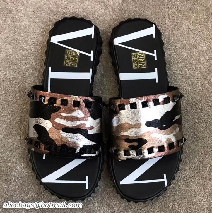 Most Popular Valentino VLTN Neoprene Men's Sandals H701062 Camo Pink Gold 2019