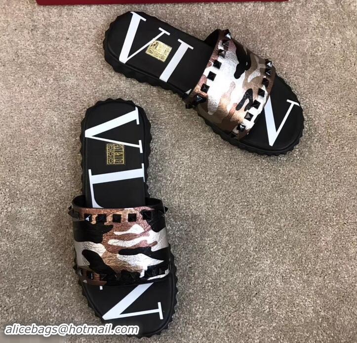 Most Popular Valentino VLTN Neoprene Men's Sandals H701062 Camo Pink Gold 2019