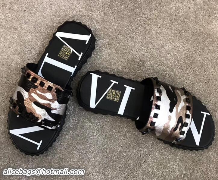 Most Popular Valentino VLTN Neoprene Men's Sandals H701062 Camo Pink Gold 2019