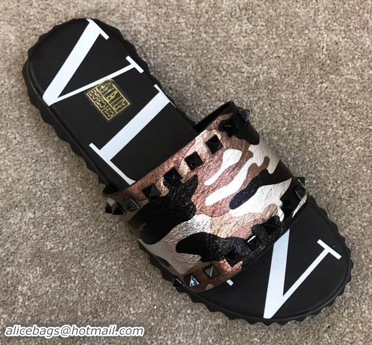 Most Popular Valentino VLTN Neoprene Men's Sandals H701062 Camo Pink Gold 2019