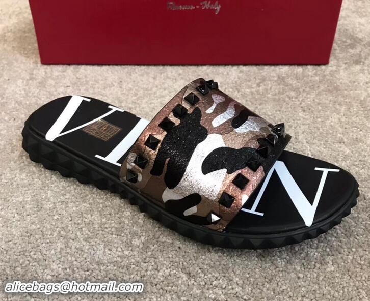 Most Popular Valentino VLTN Neoprene Men's Sandals H701062 Camo Pink Gold 2019