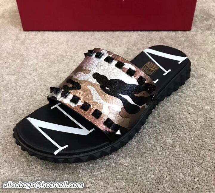 Most Popular Valentino VLTN Neoprene Men's Sandals H701062 Camo Pink Gold 2019