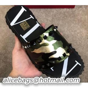 Classic Hot Valentino VLTN Neoprene Men's Sandals H701062 Camo Green 2019