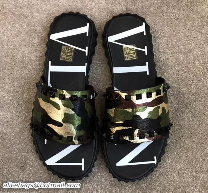 Classic Hot Valentino VLTN Neoprene Men's Sandals H701062 Camo Green 2019