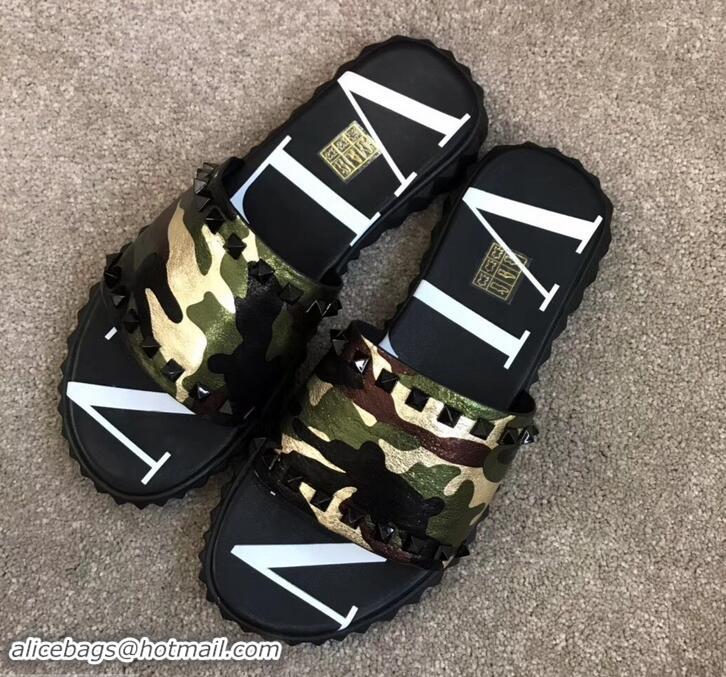 Classic Hot Valentino VLTN Neoprene Men's Sandals H701062 Camo Green 2019