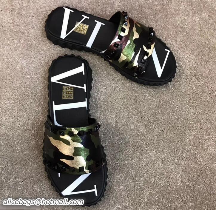 Classic Hot Valentino VLTN Neoprene Men's Sandals H701062 Camo Green 2019