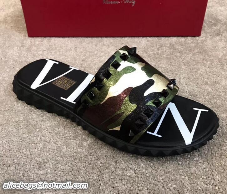 Classic Hot Valentino VLTN Neoprene Men's Sandals H701062 Camo Green 2019