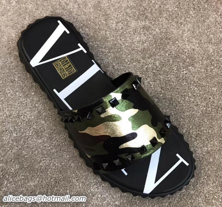 Classic Hot Valentino VLTN Neoprene Men's Sandals H701062 Camo Green 2019