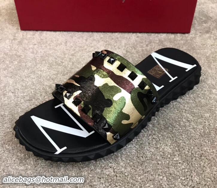 Classic Hot Valentino VLTN Neoprene Men's Sandals H701062 Camo Green 2019