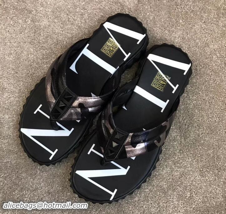 Sumptuous Valentino VLTN Neoprene Flip Flop Men's Thong Sandals H701066 Camo Gun Color