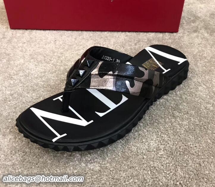 Sumptuous Valentino VLTN Neoprene Flip Flop Men's Thong Sandals H701066 Camo Gun Color