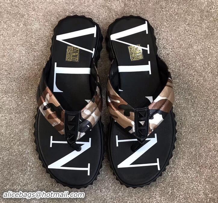 Luxury Valentino VLTN Neoprene Flip Flop Men's Thong Sandals H701066 Camo Pink Color