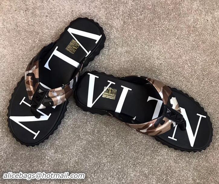 Luxury Valentino VLTN Neoprene Flip Flop Men's Thong Sandals H701066 Camo Pink Color