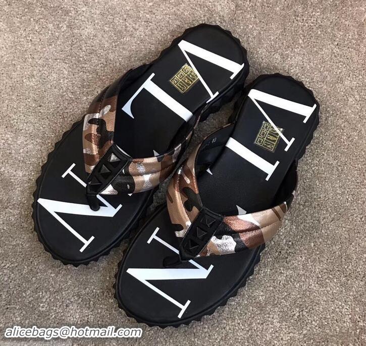 Luxury Valentino VLTN Neoprene Flip Flop Men's Thong Sandals H701066 Camo Pink Color