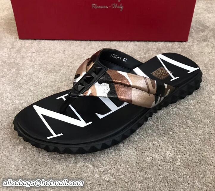 Luxury Valentino VLTN Neoprene Flip Flop Men's Thong Sandals H701066 Camo Pink Color