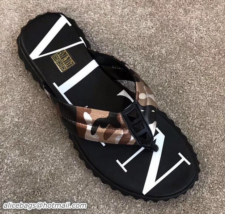 Luxury Valentino VLTN Neoprene Flip Flop Men's Thong Sandals H701066 Camo Pink Color