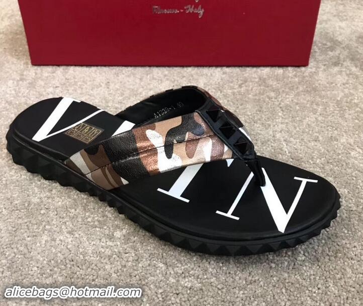 Luxury Valentino VLTN Neoprene Flip Flop Men's Thong Sandals H701066 Camo Pink Color