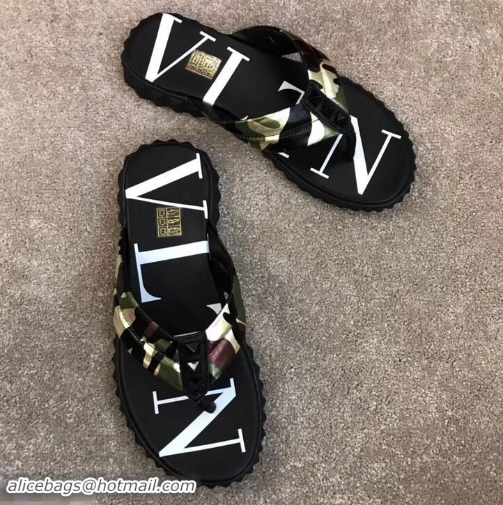 Luxurious Valentino VLTN Neoprene Flip Flop Men's Thong Sandals H701066 Camo Green