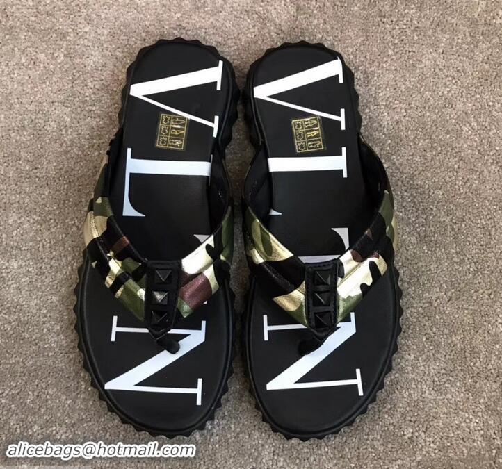 Luxurious Valentino VLTN Neoprene Flip Flop Men's Thong Sandals H701066 Camo Green