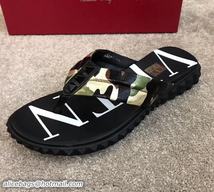 Luxurious Valentino VLTN Neoprene Flip Flop Men's Thong Sandals H701066 Camo Green