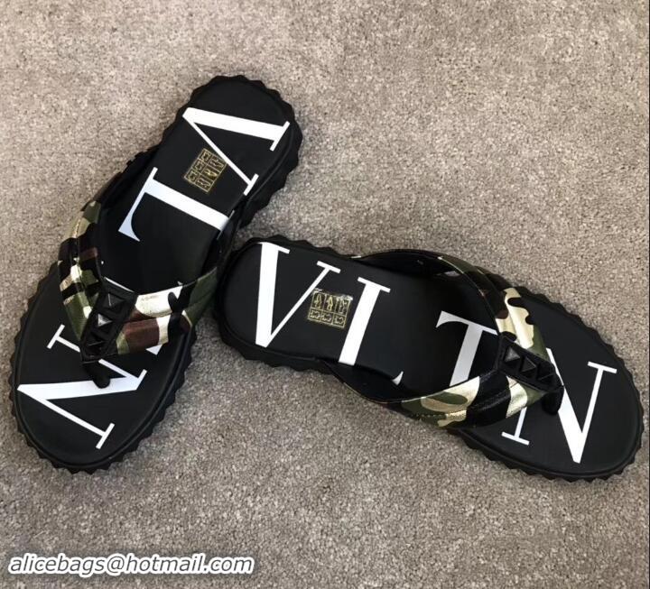 Luxurious Valentino VLTN Neoprene Flip Flop Men's Thong Sandals H701066 Camo Green