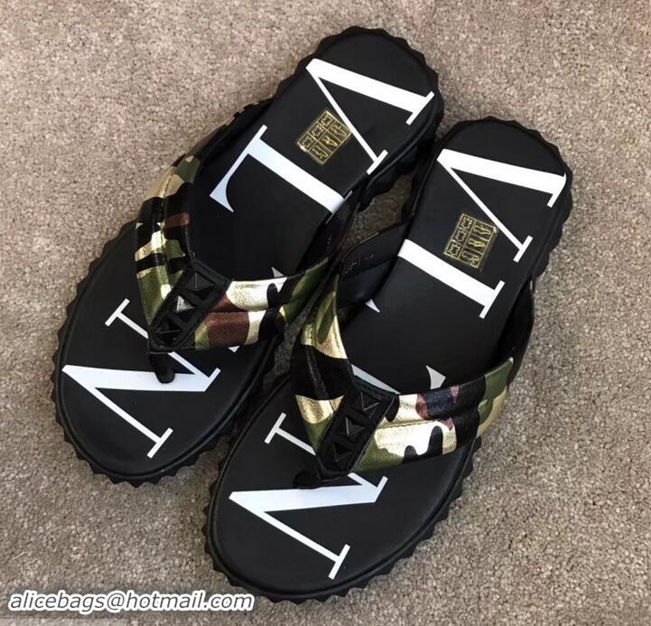 Luxurious Valentino VLTN Neoprene Flip Flop Men's Thong Sandals H701066 Camo Green