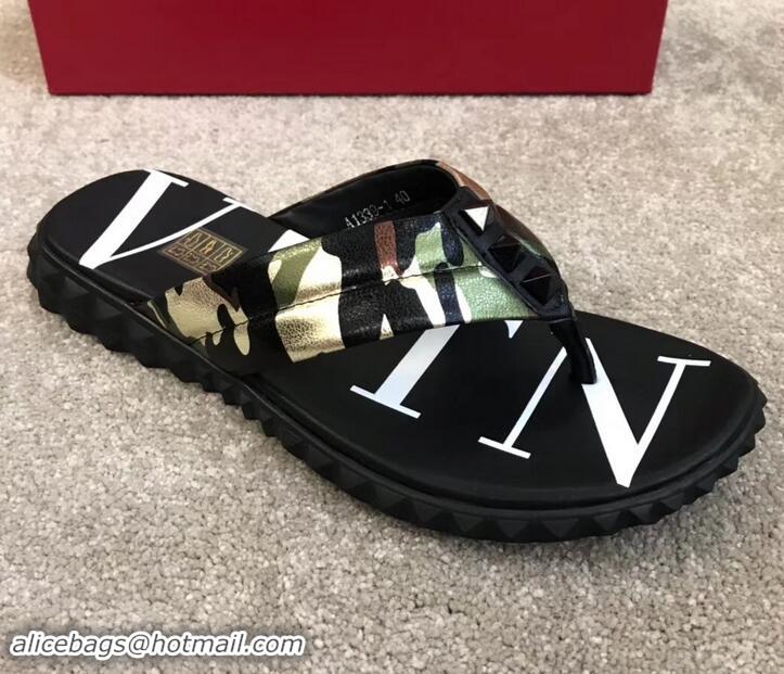 Luxurious Valentino VLTN Neoprene Flip Flop Men's Thong Sandals H701066 Camo Green