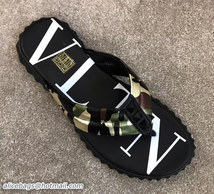 Luxurious Valentino VLTN Neoprene Flip Flop Men's Thong Sandals H701066 Camo Green