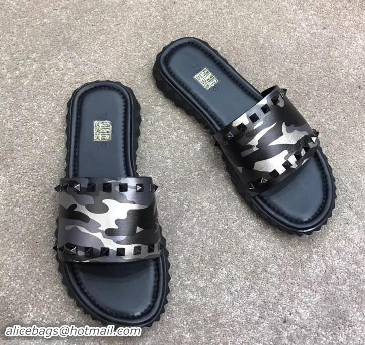 Charming Valentino Men's Slide Sandals H701070 Camo Gun Color 2019