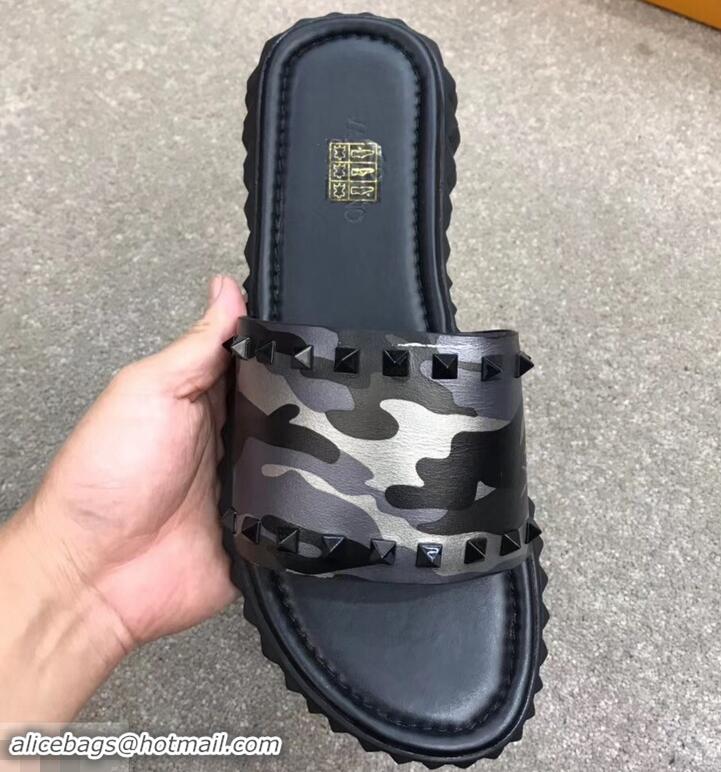 Charming Valentino Men's Slide Sandals H701070 Camo Gun Color 2019