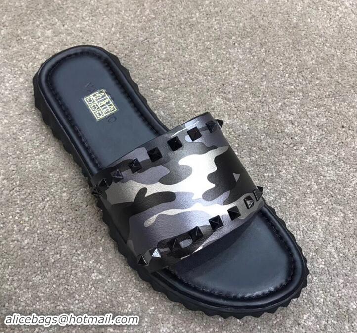 Charming Valentino Men's Slide Sandals H701070 Camo Gun Color 2019