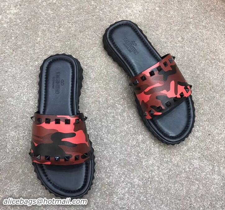 Perfect Valentino Men's Slide Sandals H701070 Camo Red 2019