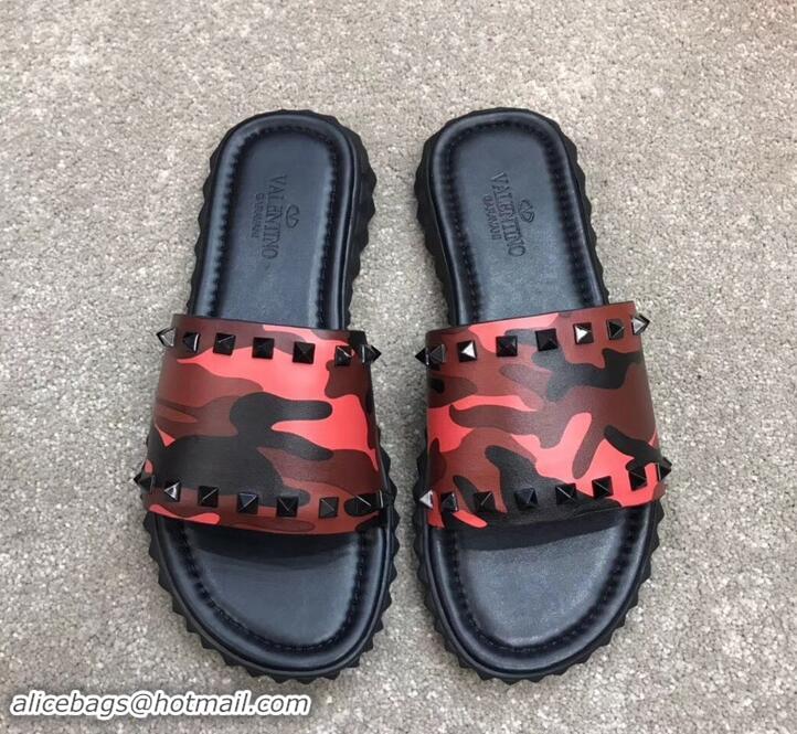 Perfect Valentino Men's Slide Sandals H701070 Camo Red 2019