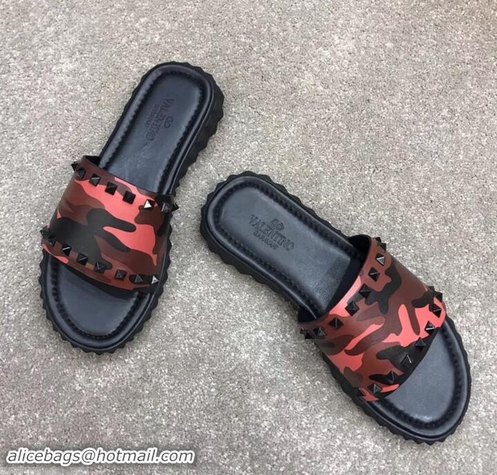 Perfect Valentino Men's Slide Sandals H701070 Camo Red 2019