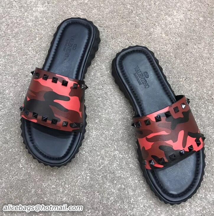 Perfect Valentino Men's Slide Sandals H701070 Camo Red 2019