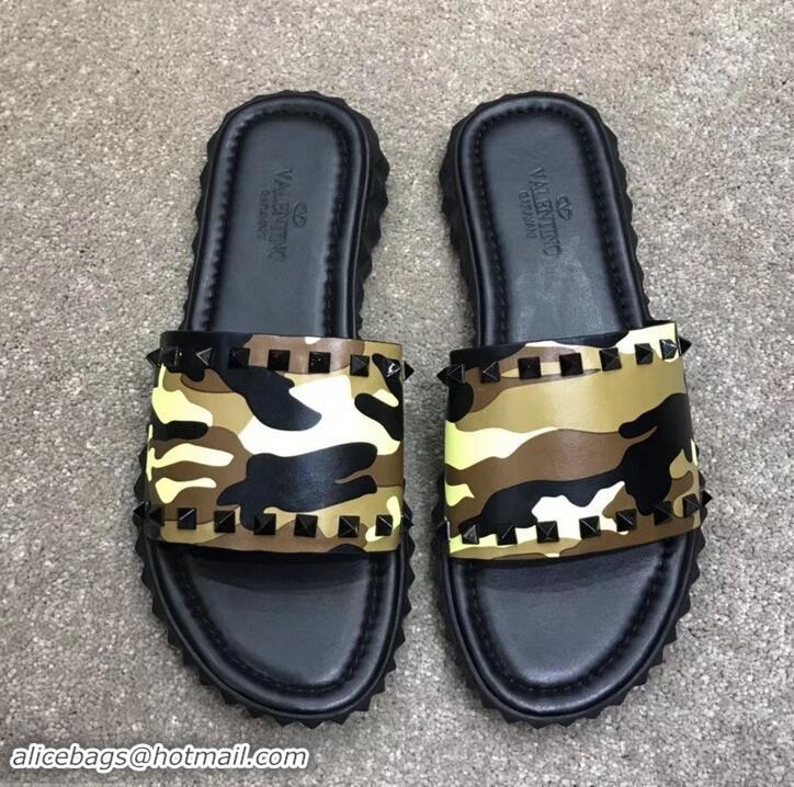 Crafted Valentino Men's Slide Sandals H701070 Camo Yellow 2019