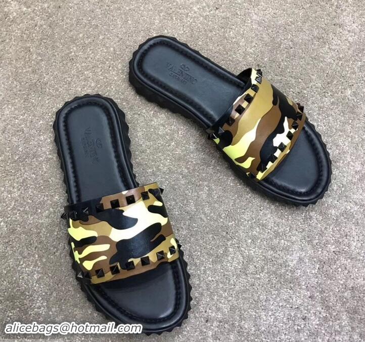 Crafted Valentino Men's Slide Sandals H701070 Camo Yellow 2019