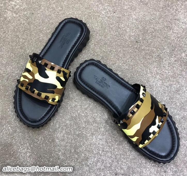 Crafted Valentino Men's Slide Sandals H701070 Camo Yellow 2019