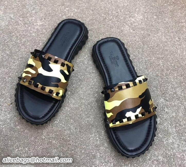 Crafted Valentino Men's Slide Sandals H701070 Camo Yellow 2019