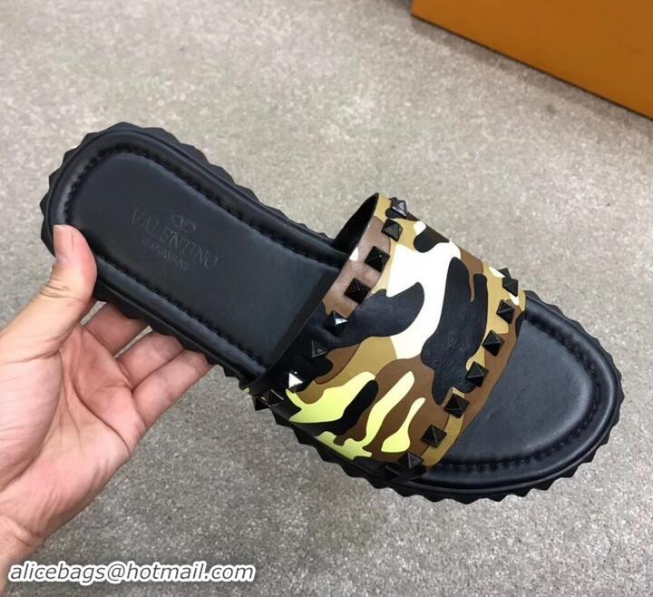 Crafted Valentino Men's Slide Sandals H701070 Camo Yellow 2019