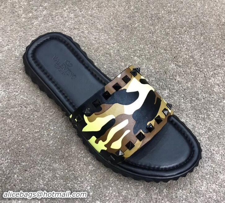 Crafted Valentino Men's Slide Sandals H701070 Camo Yellow 2019