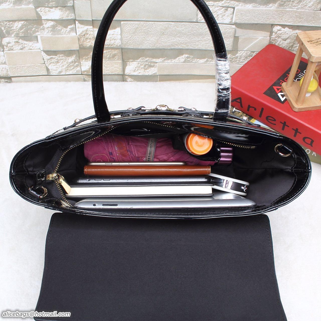 Low Cost Versace Patent Leather Tote Bag 1745 Black