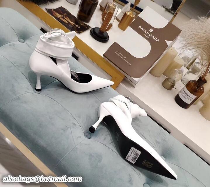 Inexpensive Balenciaga Heel 8cm Ankle Tie Pumps B713011 White 2019