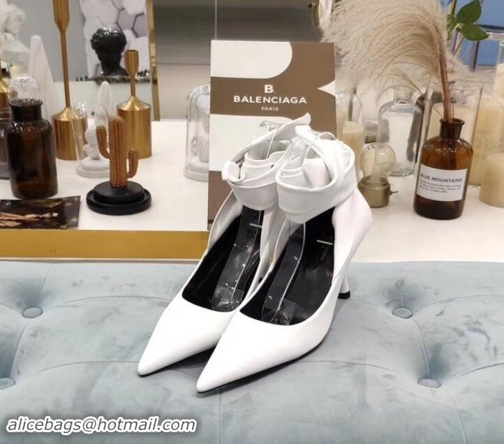 Inexpensive Balenciaga Heel 8cm Ankle Tie Pumps B713011 White 2019