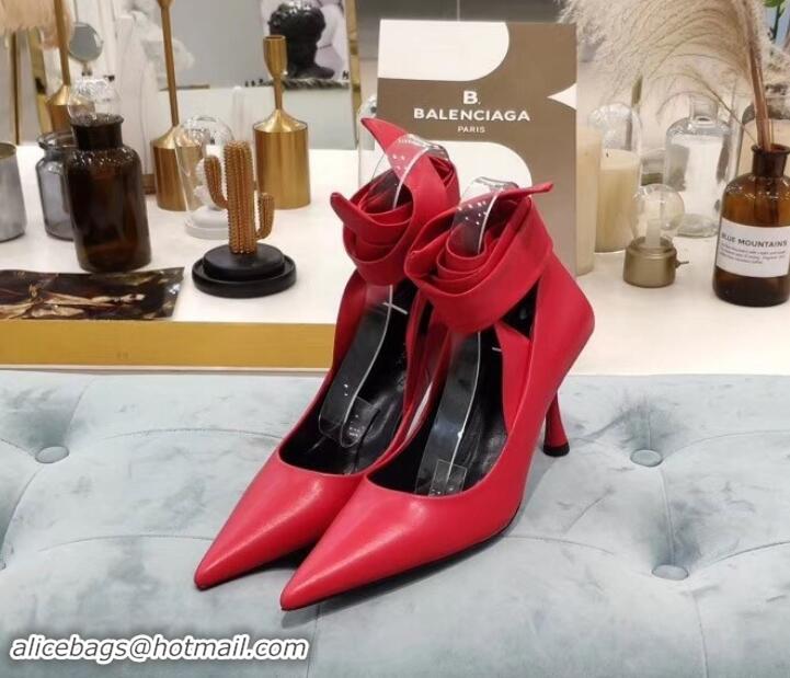 Perfect Balenciaga Heel 8cm Ankle Tie Pumps B713011 Red 2019